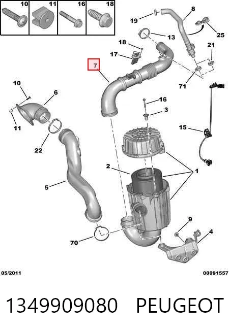 Cano derivado de ar, saída de filtro de ar 1349909080 Peugeot/Citroen