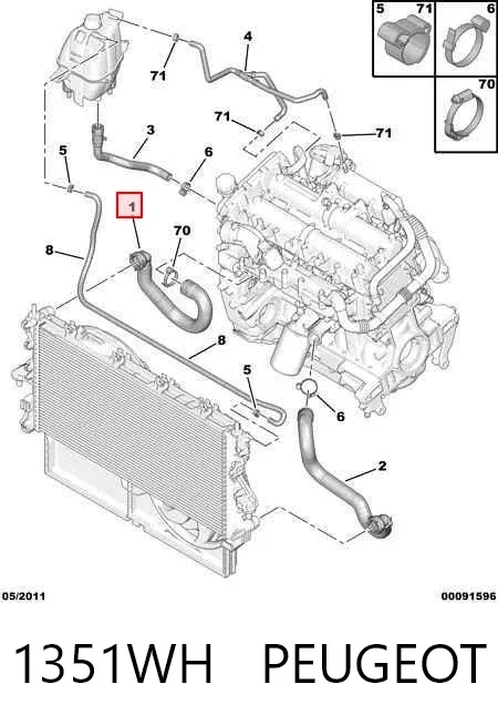 Mangueira (cano derivado) do radiador de esfriamento superior 1351WH Peugeot/Citroen