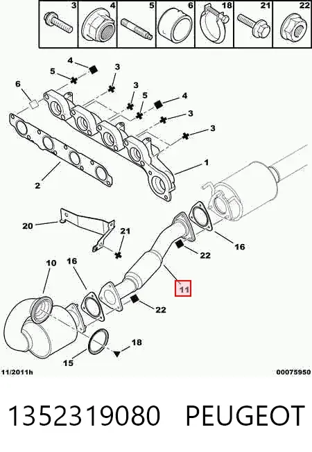 Tubo de escape, desde o catalisador até o silenciador 1352319080 Peugeot/Citroen