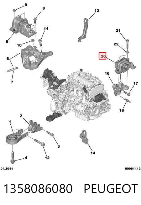 Coxim (suporte) direito de motor 1358086080 Peugeot/Citroen