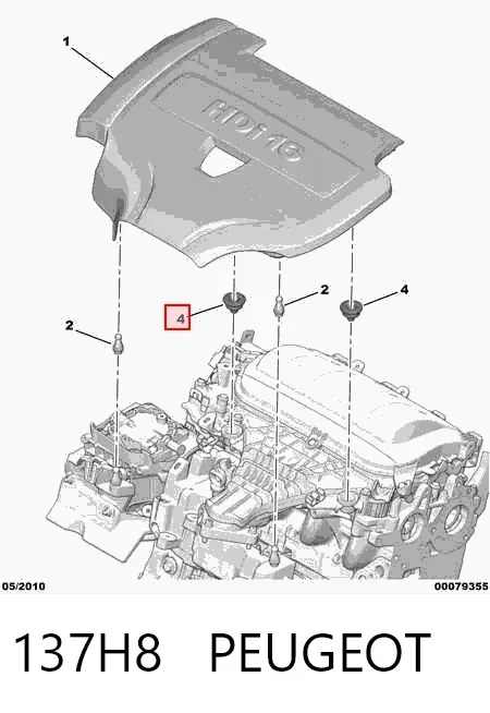 Coxim de tampa decorativa de motor 137H8 Peugeot/Citroen