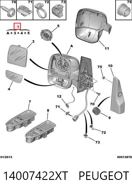 Espelho de retrovisão esquerdo 14007422XT Peugeot/Citroen