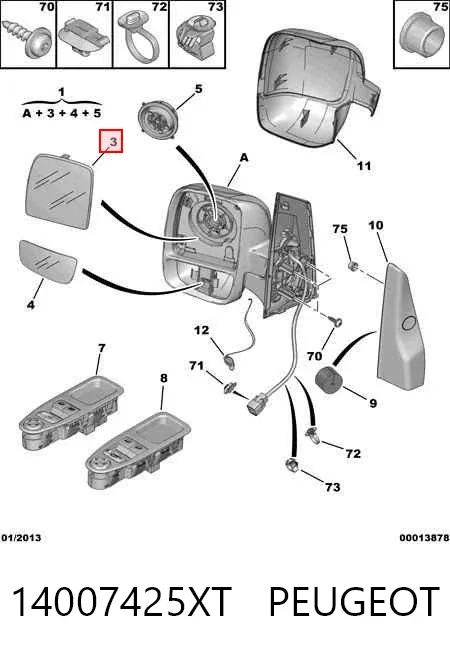 Espelho de retrovisão esquerdo 14007425XT Peugeot/Citroen
