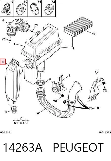 Ressonador de filtro de ar 14263A Peugeot/Citroen