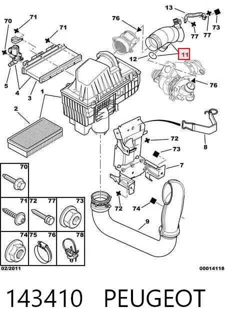 Cano derivado de ar do medidor de consumo do ar 143410 Peugeot/Citroen