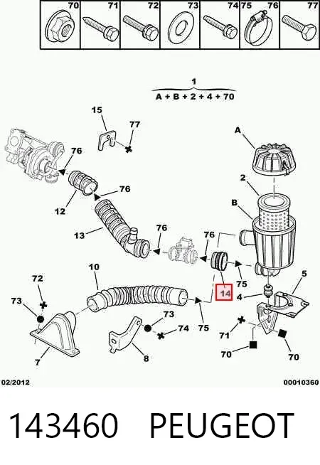 Cano derivado de ar do medidor de consumo do ar 143460 Peugeot/Citroen