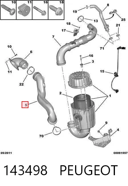 Cano derivado de ar, entrada de filtro de ar 143498 Peugeot/Citroen