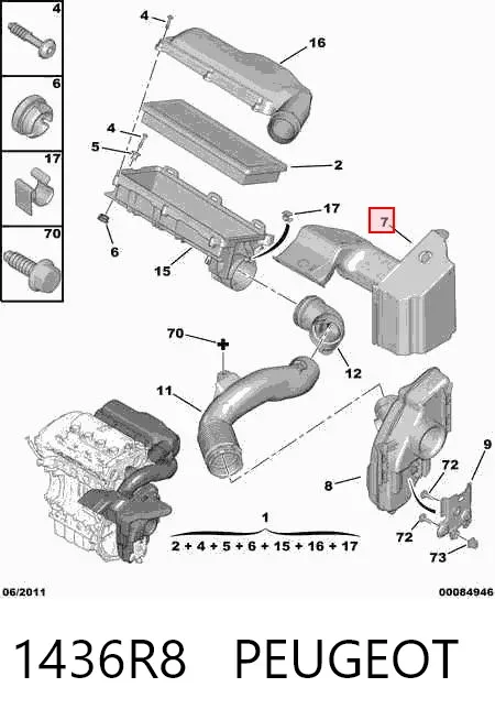 Tomada de ar de filtro de ar 1436R8 Peugeot/Citroen