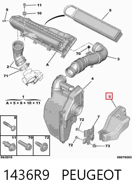 Tomada de ar de filtro de ar 1436R9 Peugeot/Citroen