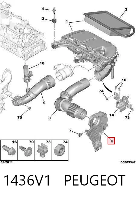 Tomada de ar de filtro de ar 1436V1 Peugeot/Citroen