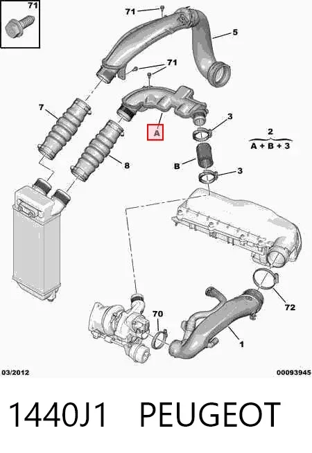 Cano derivado de ar, saída de turbina (supercompressão) 1440J1 Peugeot/Citroen