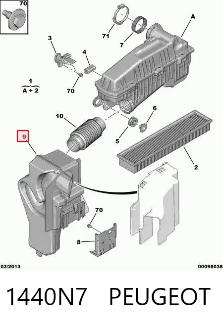 Ressonador de filtro de ar 1440N7 Peugeot/Citroen