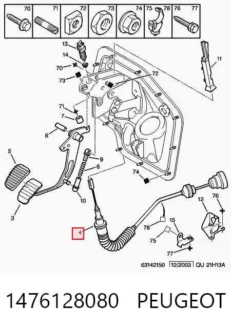 Cabo de embraiagem 1476128080 Peugeot/Citroen
