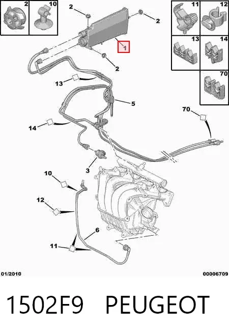 Adsorvedor dos vapores de combustível 1502F9 Peugeot/Citroen