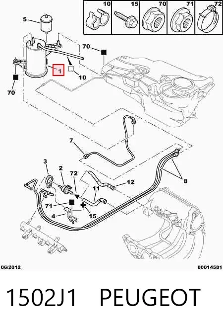 Adsorvedor dos vapores de combustível 1502J1 Peugeot/Citroen