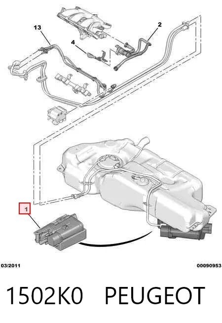 Adsorvedor dos vapores de combustível 1502K0 Peugeot/Citroen