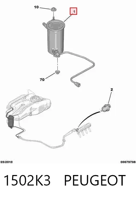 Adsorvedor dos vapores de combustível 1502K3 Peugeot/Citroen