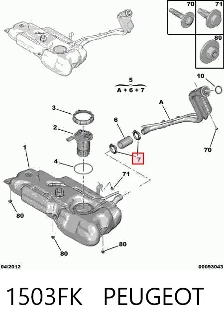 Gargalo de enchimento do tanque de combustível 1503FK Peugeot/Citroen
