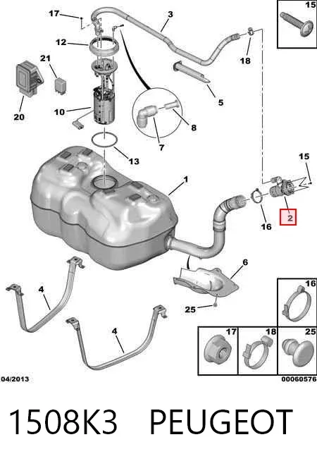 Gargalo de enchimento do tanque de combustível 1508K3 Peugeot/Citroen