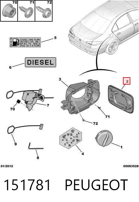 Alcapão do tanque de combustível Peugeot 607 9D, 9U