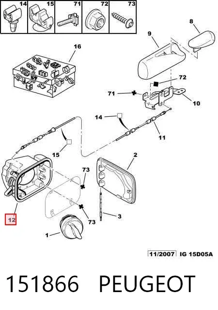 Caixa de gargalo de enchimento do tanque de combustível 151866 Peugeot/Citroen