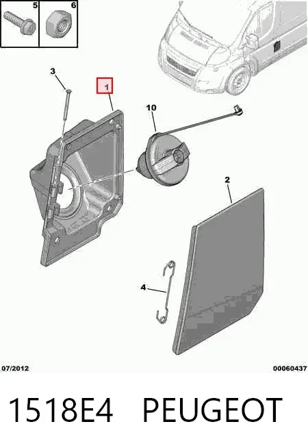 Caixa de gargalo de enchimento do tanque de combustível 1518E4 Peugeot/Citroen