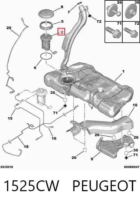 Módulo de bomba de combustível com sensor do nível de combustível 1525CW Peugeot/Citroen