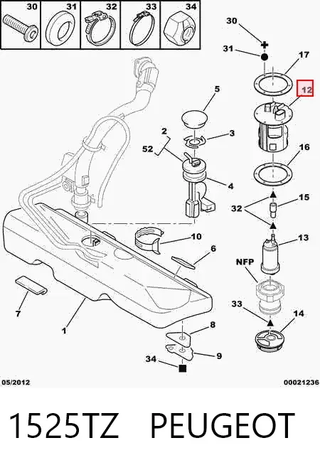 Módulo de bomba de combustível com sensor do nível de combustível 1525TZ Peugeot/Citroen