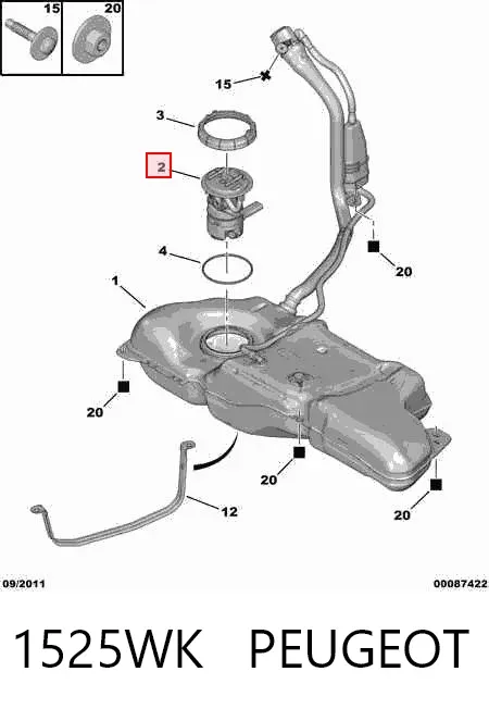 Módulo de bomba de combustível com sensor do nível de combustível 1525WK Peugeot/Citroen