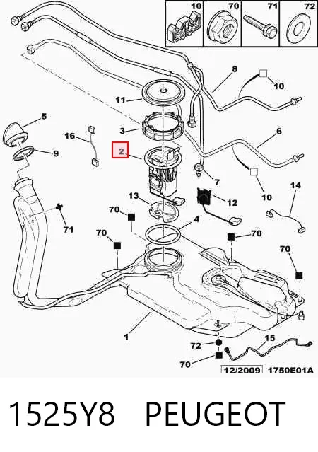 Módulo de bomba de combustível com sensor do nível de combustível 1525Y8 Peugeot/Citroen