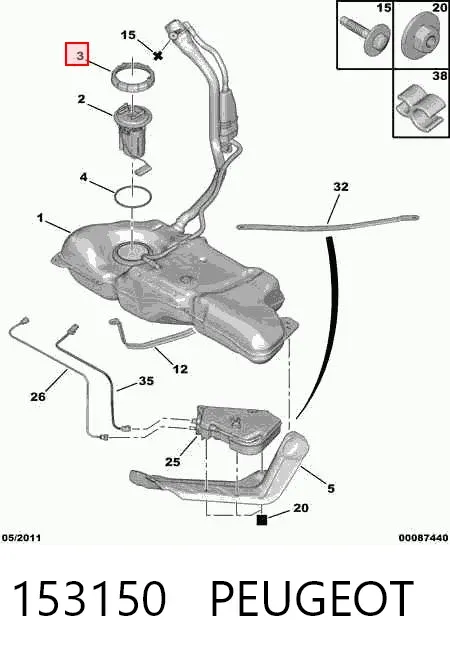 Tampa da bomba de combustível 153150 Peugeot/Citroen