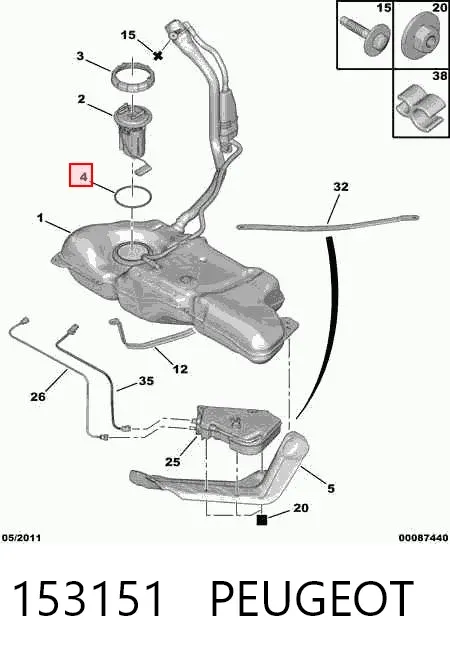 Vedante de sensor do nível de combustível/da bomba de combustível (tanque de combustível) 153151 Peugeot/Citroen