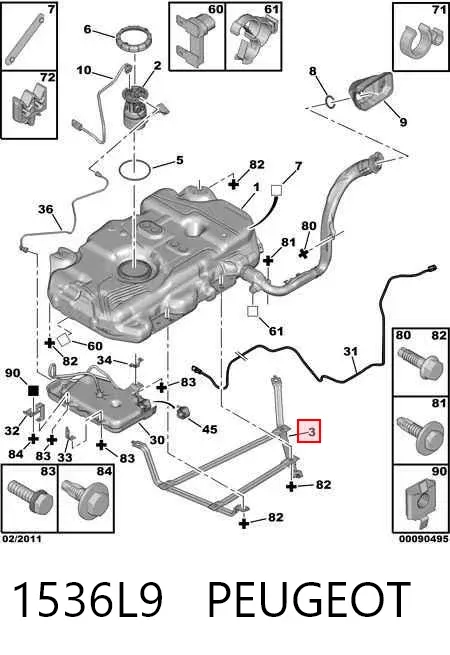 Consola de tanque de combustível 1536L9 Peugeot/Citroen