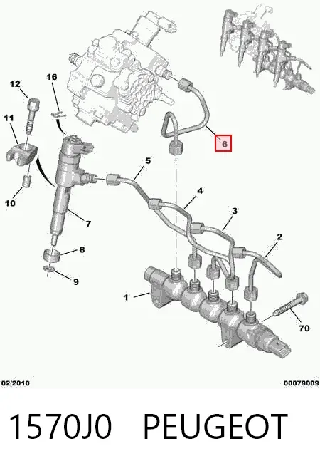 Tubo de combustível, desde a Bomba de Combustível de Pressão Alta até a sonda de combustível 1570J0 Peugeot/Citroen