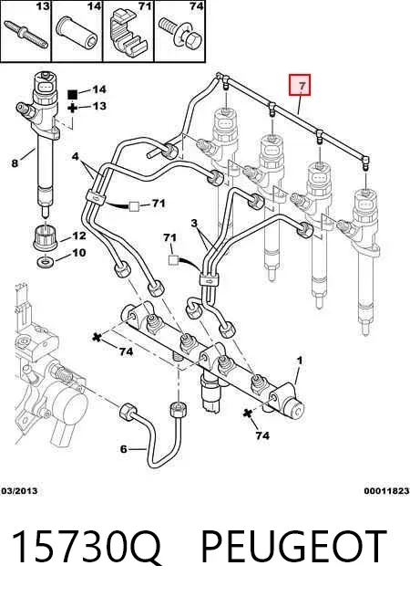 Tubo de combustível, inverso desde os injetores 15730Q Peugeot/Citroen