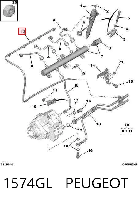 Tubo de combustível, inverso desde os injetores 1574GL Peugeot/Citroen