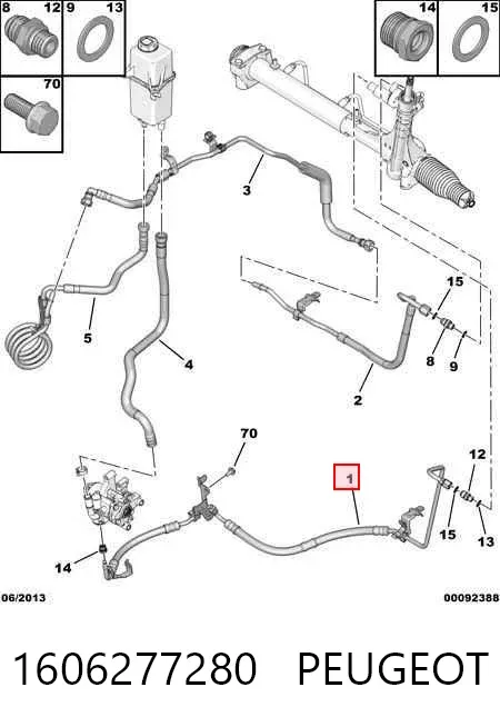 Mangueira da Direção hidrâulica assistida de pressão alta desde a bomba até a régua (do mecanismo) 1606277280 Peugeot/Citroen