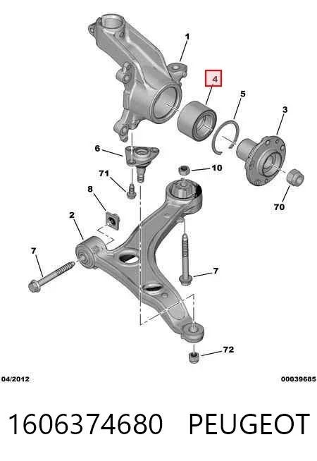 Rolamento de cubo dianteiro 1606374680 Peugeot/Citroen