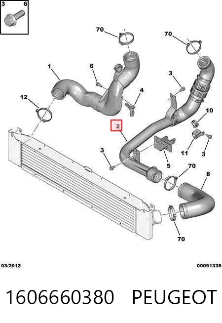 Mangueira (cano derivado) de intercooler 1606660380 Peugeot/Citroen