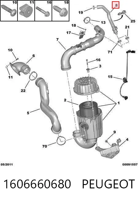 Cano derivado de ventilação de cárter (de separador de óleo) 1606660680 Peugeot/Citroen