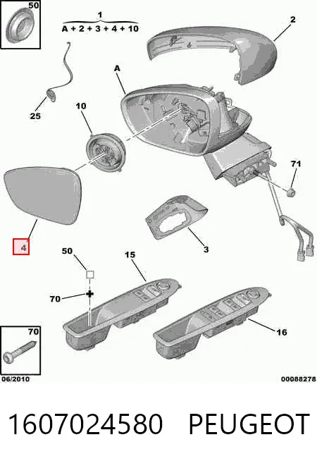 Espelho de retrovisão direito 1607024580 Peugeot/Citroen