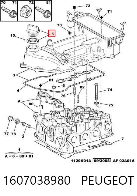 Tampa do gargalho de enchimento de óleo 1607038980 Peugeot/Citroen