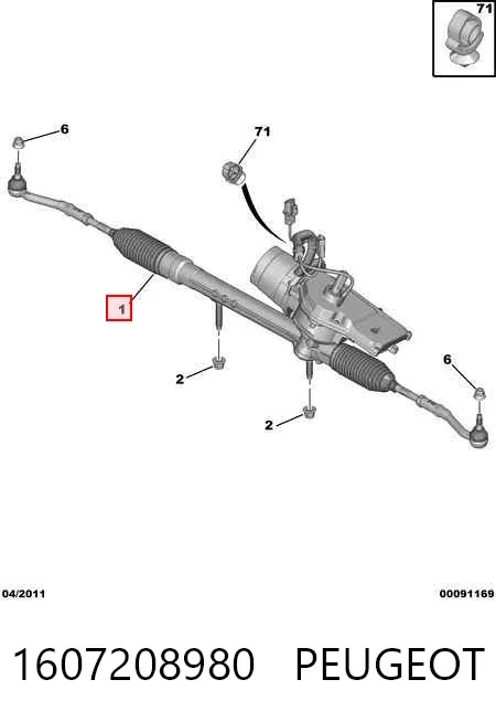 Cremalheira da direção 1607208980 Peugeot/Citroen