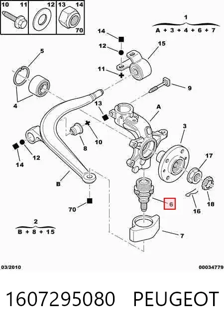Suporte de esfera inferior 1607295080 Peugeot/Citroen