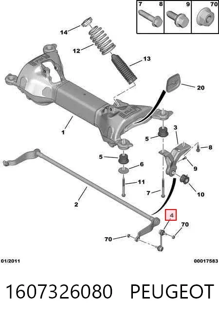 Montante de estabilizador traseiro 1607326080 Peugeot/Citroen