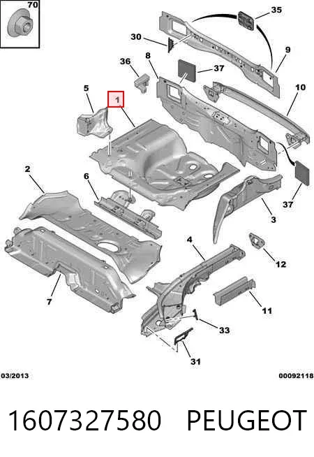 Fundo de porta-malas (nicho da roda de recambio) 1607327580 Peugeot/Citroen