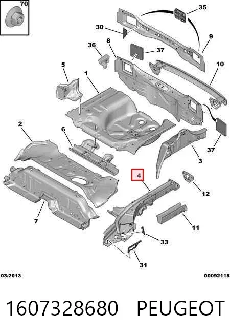 Longarina de chassi traseira direita 1607328680 Peugeot/Citroen