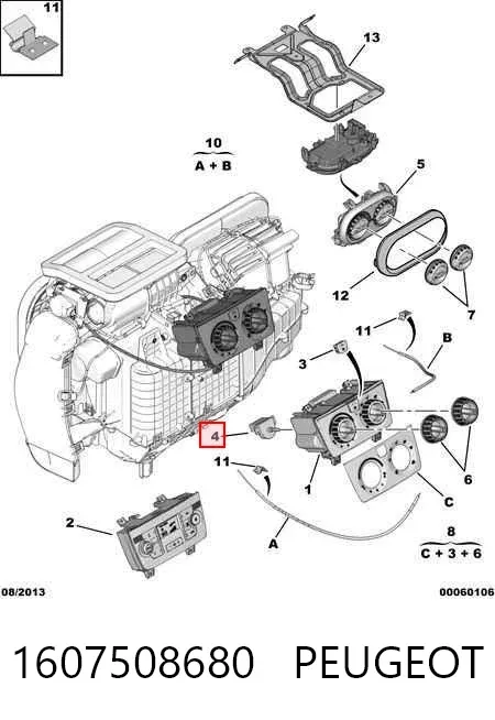 Unidade de controlo dos modos de aquecimento/condicionamento 1607508680 Peugeot/Citroen