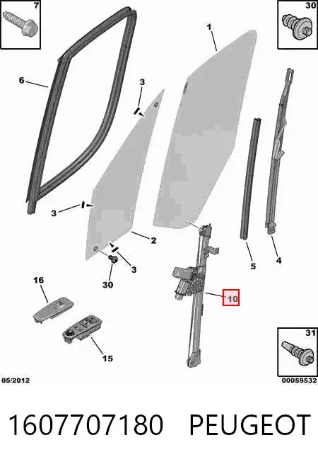 Mecanismo de acionamento de vidro da porta dianteira direita 1607707180 Peugeot/Citroen