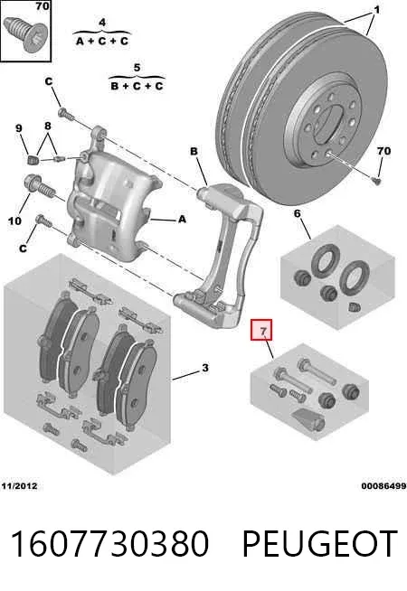 Kit de reparação de suporte do freio traseiro 1607730380 Peugeot/Citroen